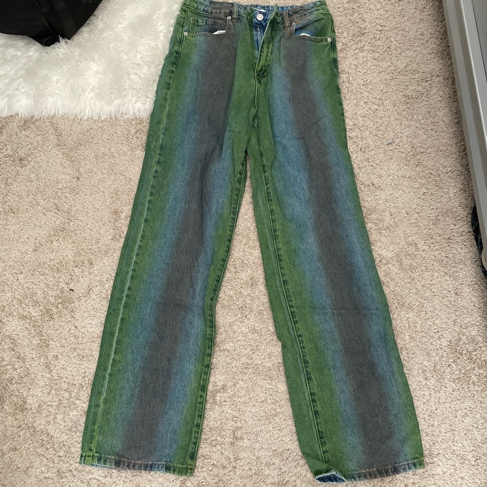 Forever 21 Green and Blue Straight Leg Jeans